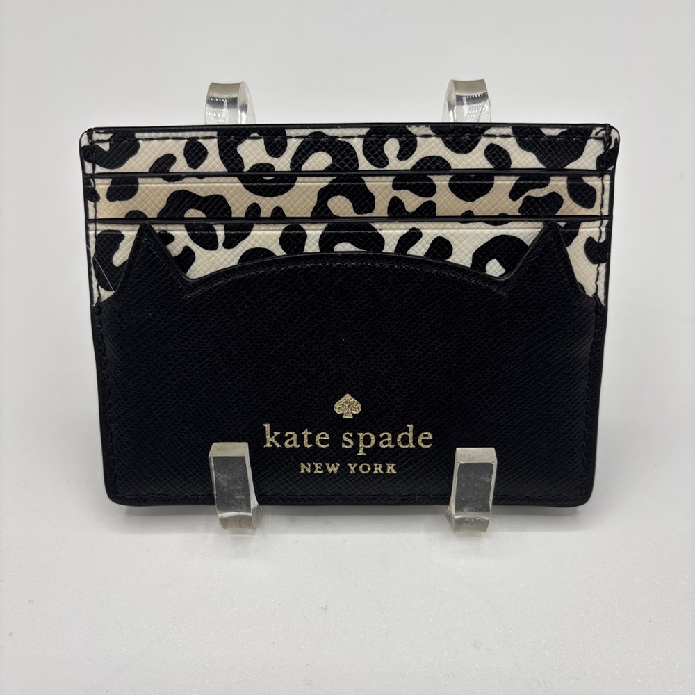 Kate Spade Black and White Leopard Cat Meow Card Holder